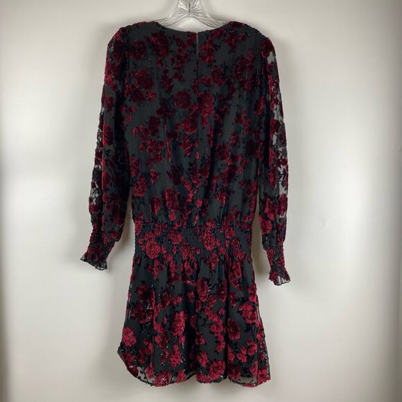 Parker Carmindy Floral Velvet Burnout Dress Black Red Womens Size Small - Picture 8 of 11